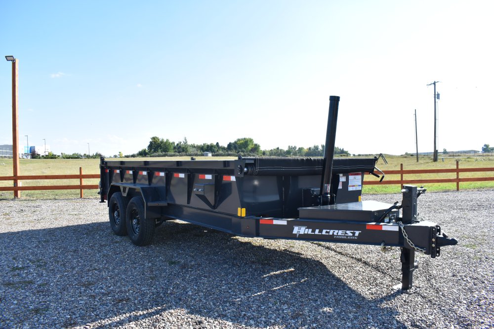 Hillcrest 7X16 14K bumper pull dump trailer, spreader gate, rear stabilizer stands, LED lights