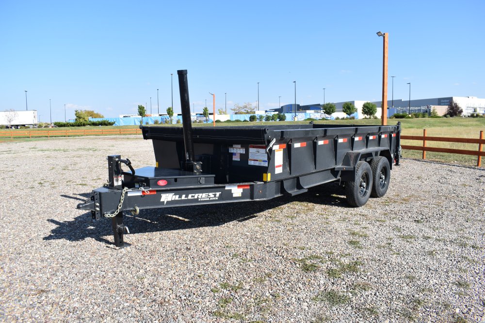 Hillcrest 7X16 14K bumper pull dump trailer, spreader gate, rear stabilizer stands, LED lights