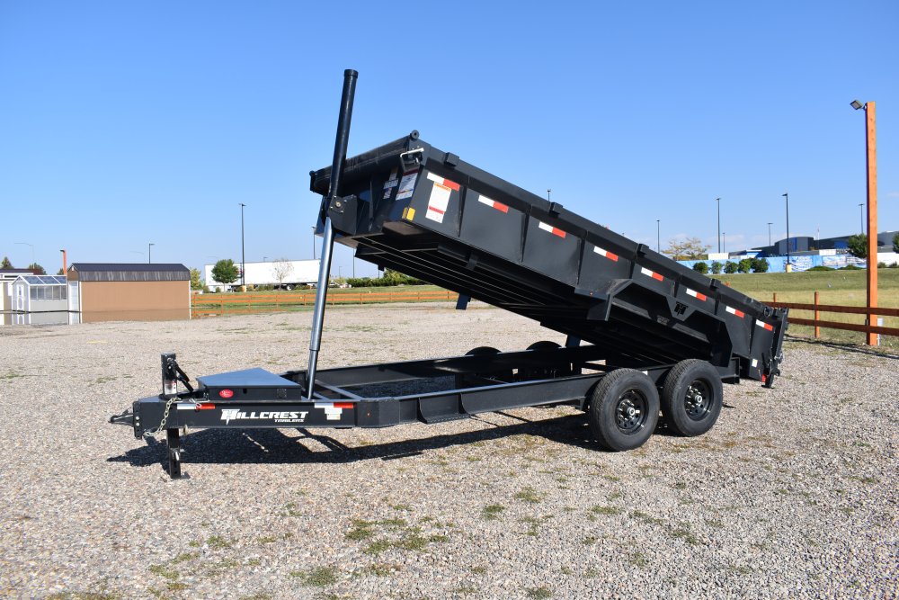 Hillcrest 7X16 14K bumper pull dump trailer, spreader gate, rear stabilizer stands, LED lights