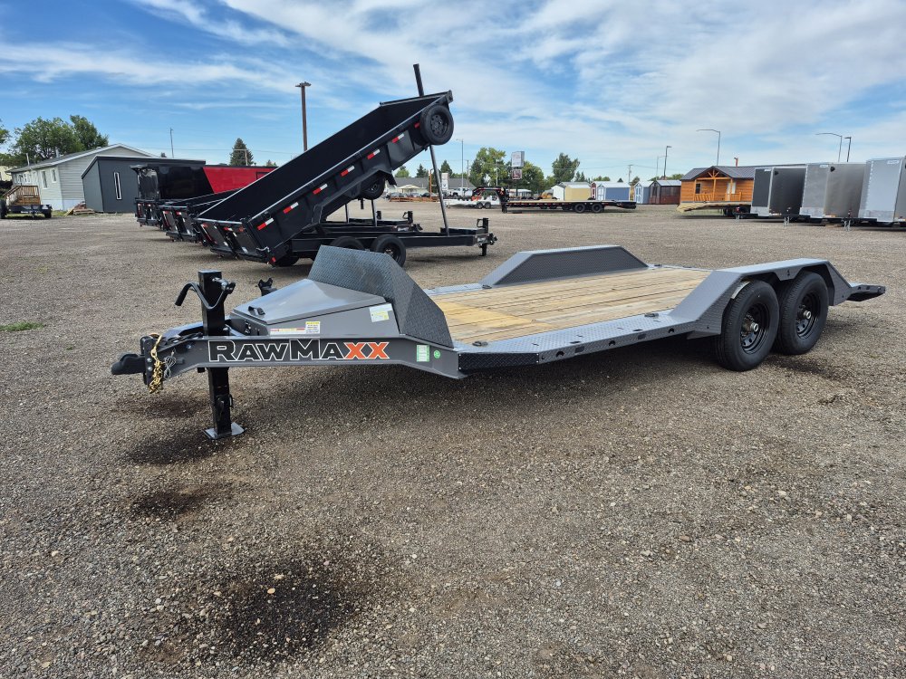 RawMaxx 8.5'X18' 10K Flatbed, Torsion Axles, 3' Dovetail w/Slide Out Ramps, Drive-Over Fenders, X Tr