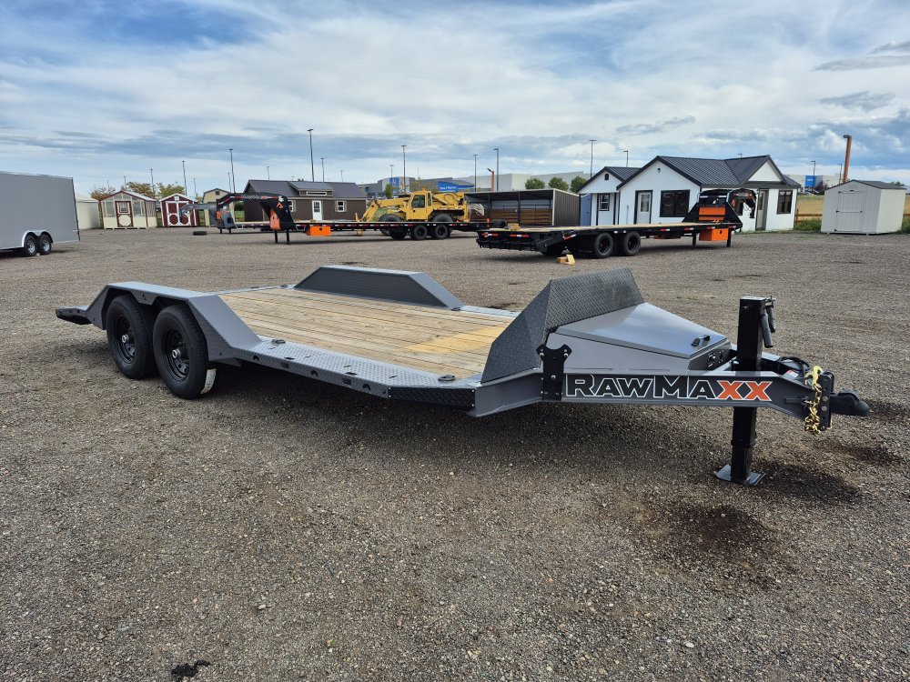 RawMaxx 8.5'X18' 10K Flatbed, Torsion Axles, 3' Dovetail w/Slide Out Ramps, Drive-Over Fenders, X Tr