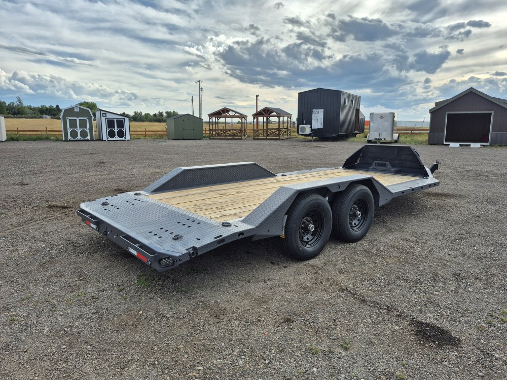 RawMaxx 8.5'X18' 10K Flatbed, Torsion Axles, 3' Dovetail w/Slide Out Ramps, Drive-Over Fenders, X Tr