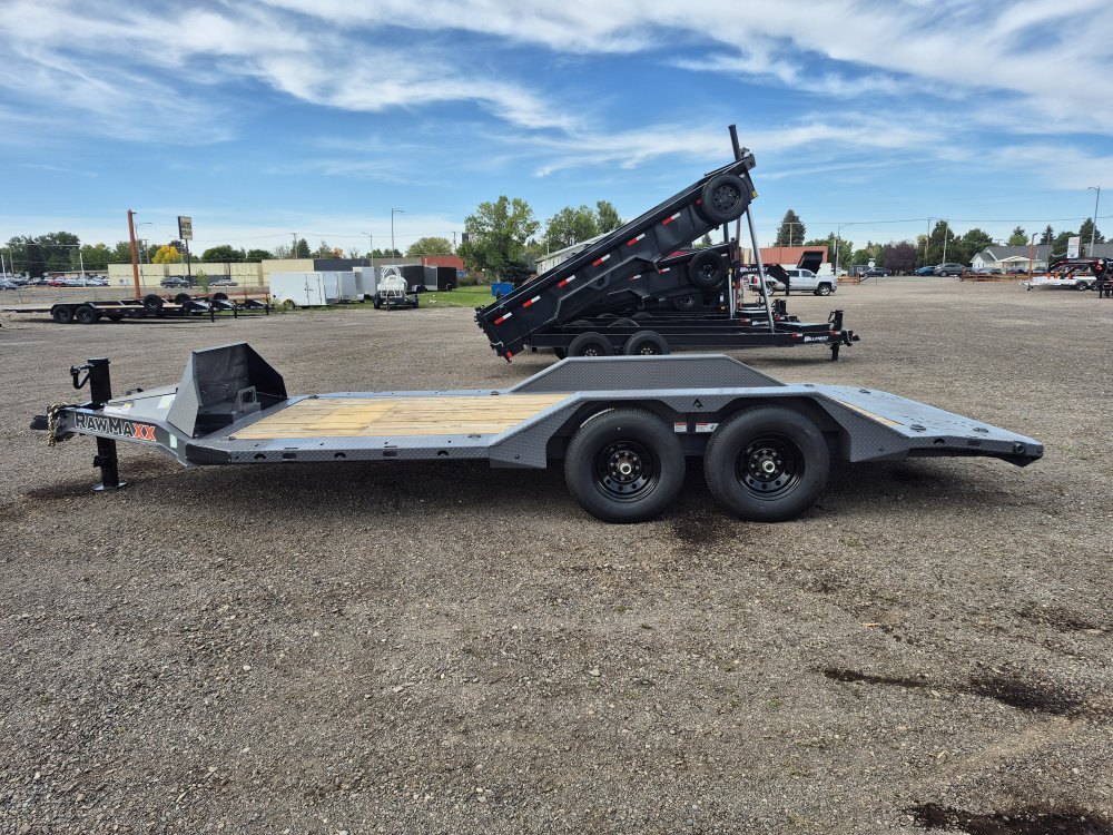 RawMaxx 8.5'X18' 10K Flatbed, Torsion Axles, 3' Dovetail w/Slide Out Ramps, Drive-Over Fenders, X Tr