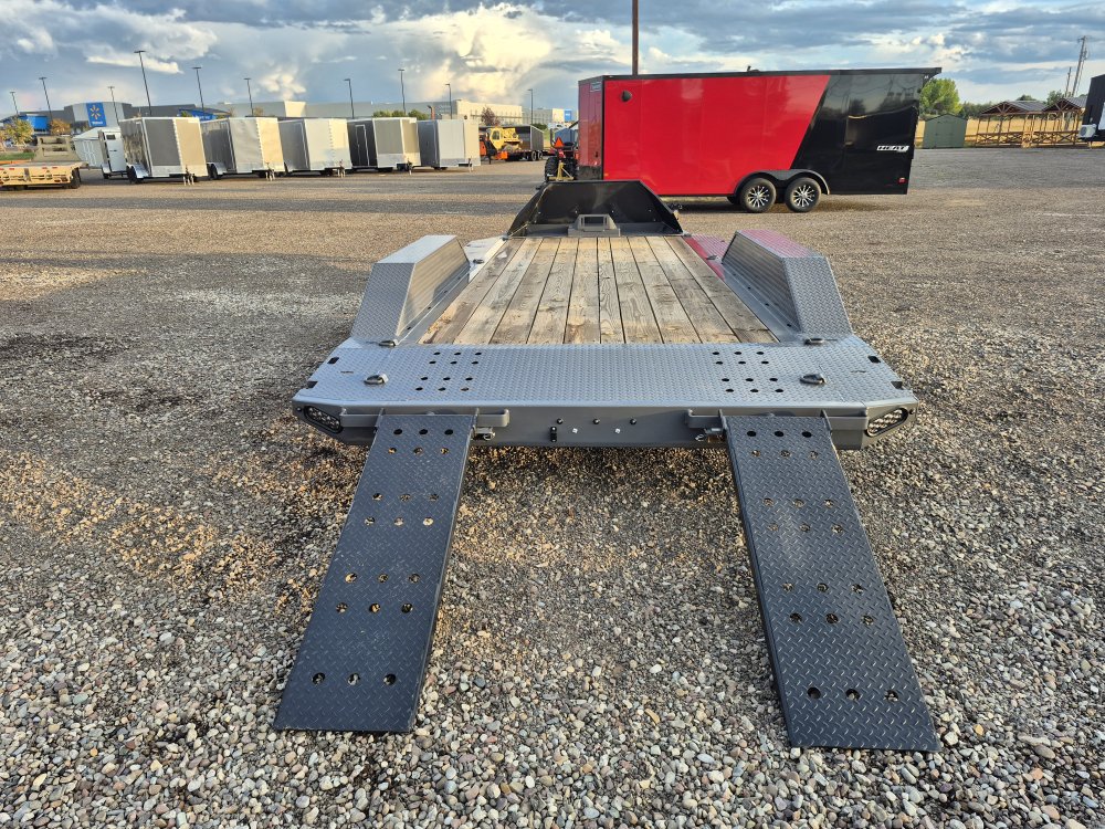 RawMaxx 8.5'X18' 10K Flatbed, Torsion Axles, 3' Dovetail w/Slide Out Ramps, Drive-Over Fenders, X Tr