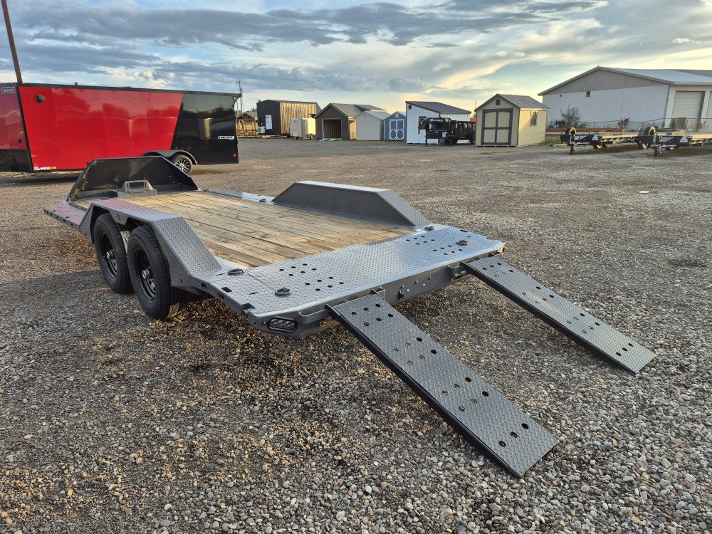 RawMaxx 8.5'X18' 10K Flatbed, Torsion Axles, 3' Dovetail w/Slide Out Ramps, Drive-Over Fenders, X Tr