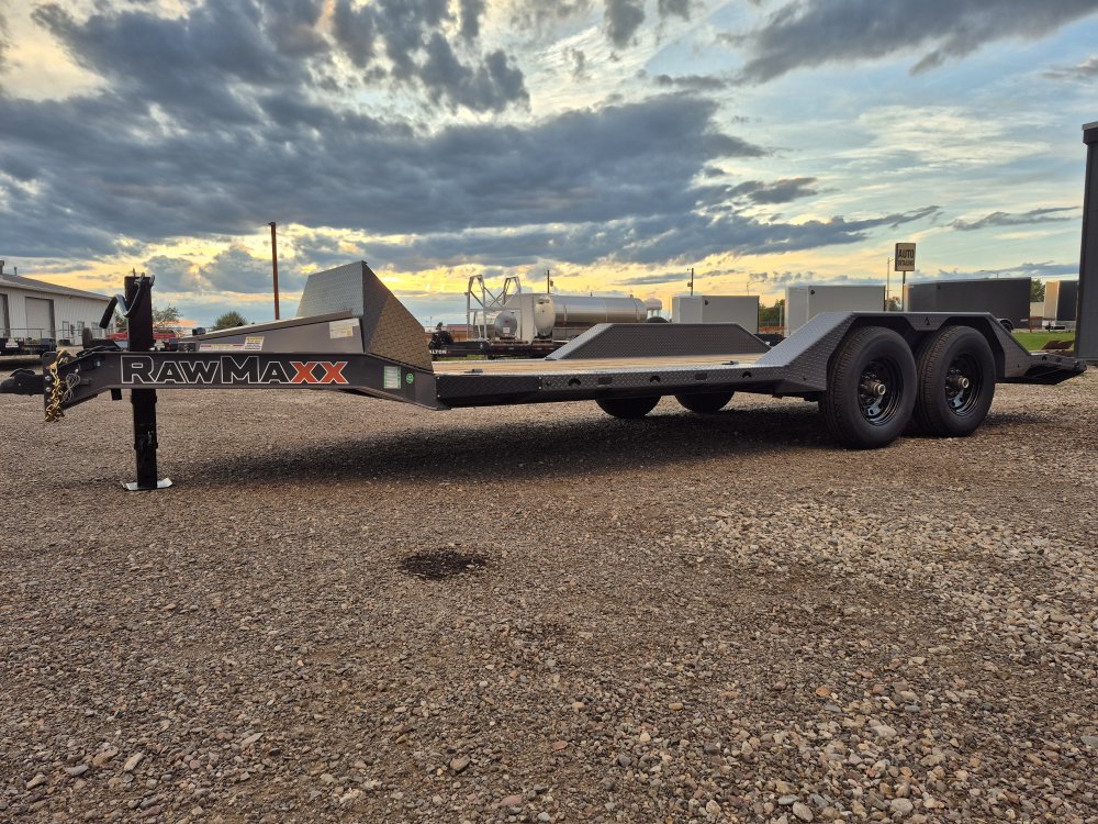 RawMaxx 8.5'X18' 10K Flatbed, Torsion Axles, 3' Dovetail w/Slide Out Ramps, Drive-Over Fenders, X Tr
