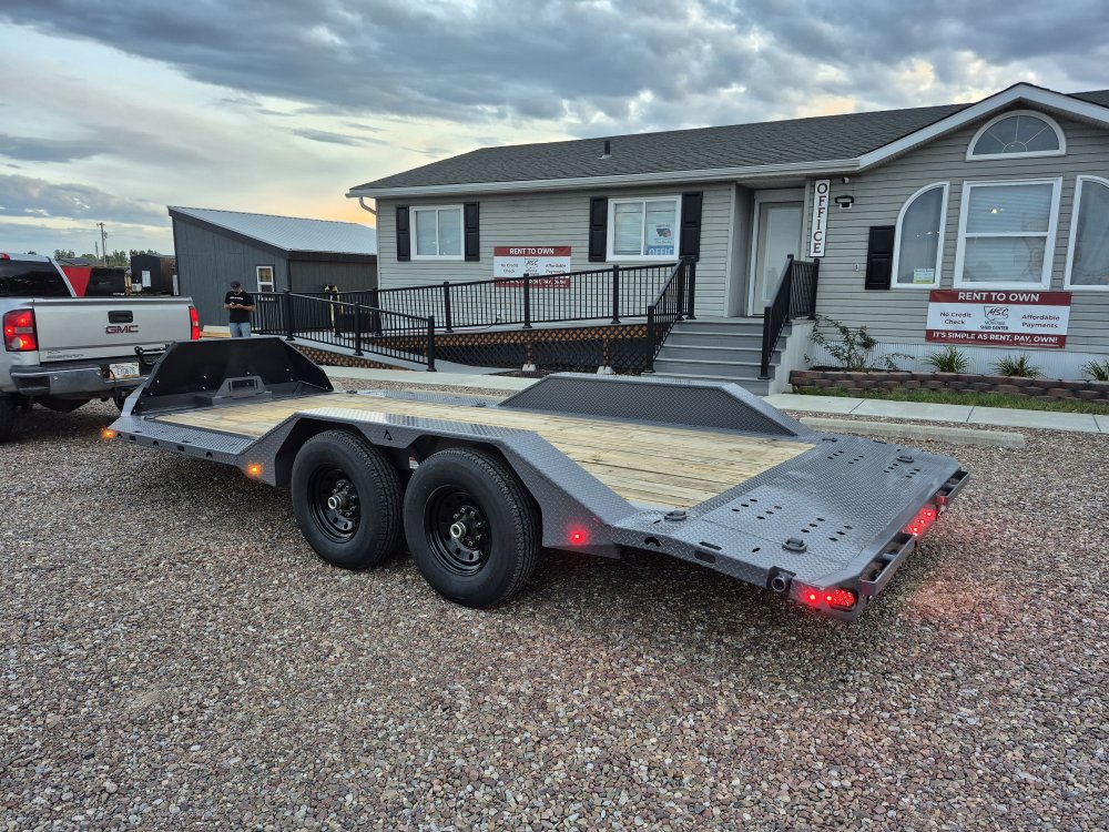 RawMaxx 8.5'X18' 10K Flatbed, Torsion Axles, 3' Dovetail w/Slide Out Ramps, Drive-Over Fenders, X Tr