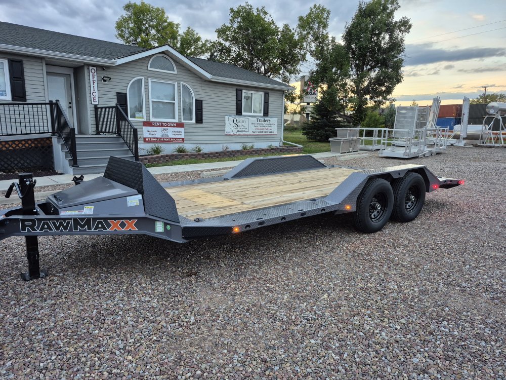 RawMaxx 8.5'X18' 10K Flatbed, Torsion Axles, 3' Dovetail w/Slide Out Ramps, Drive-Over Fenders, X Tr