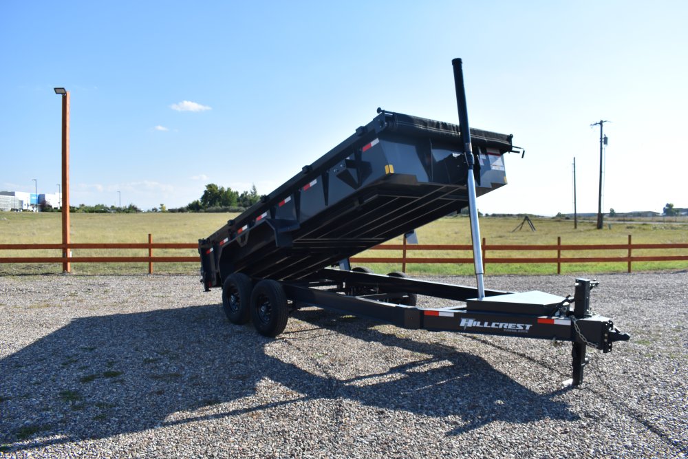 Hillcrest 7X16 16K bumper pull dump trailer, spreader gate, rear stabilizer stands, LED lights