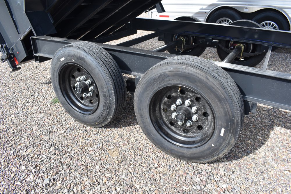 Hillcrest 7X16 16K gooseneck dump trailer, 1-pc engineered neck, 40" sides, rear stabilizer stands
