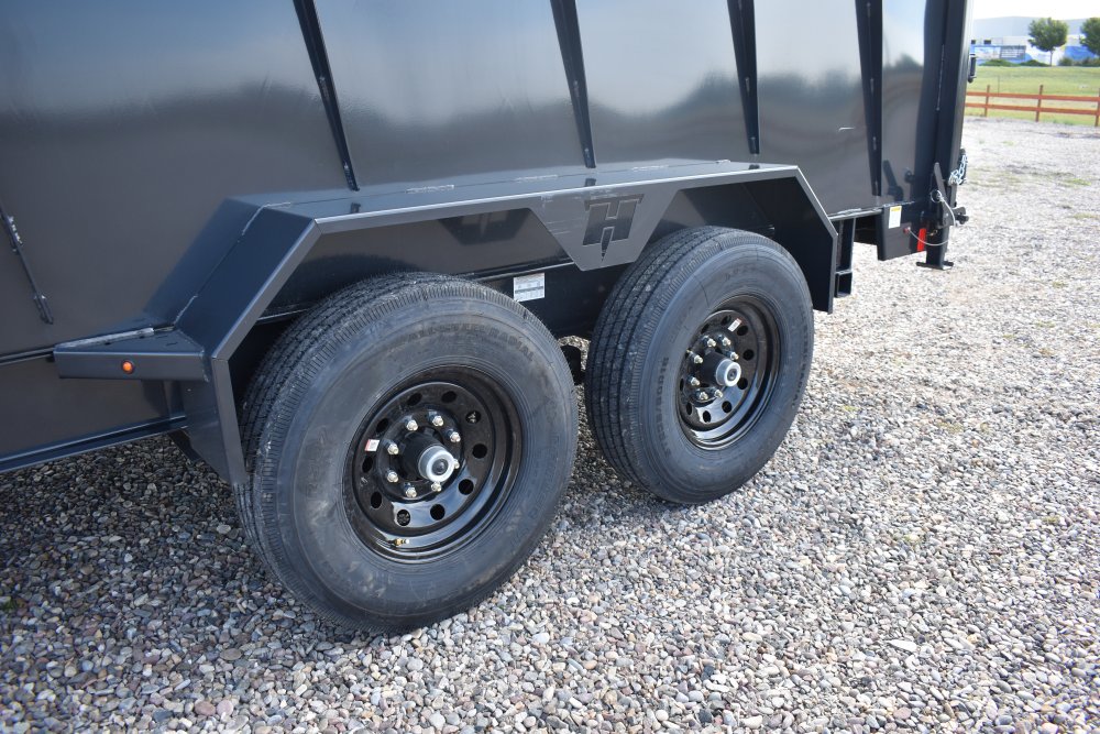 Hillcrest 7X16 14K gooseneck dump trailer, 1-pc engineered neck, 40" sides, rear stabilizer stands