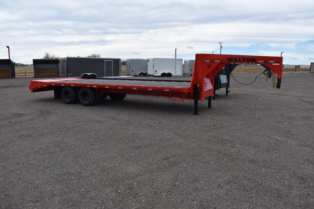Walton FBX210-26G 20K Gooseneck trailer, 235/80R16 tires, spare tire, mud flaps, tool box, mega ramp