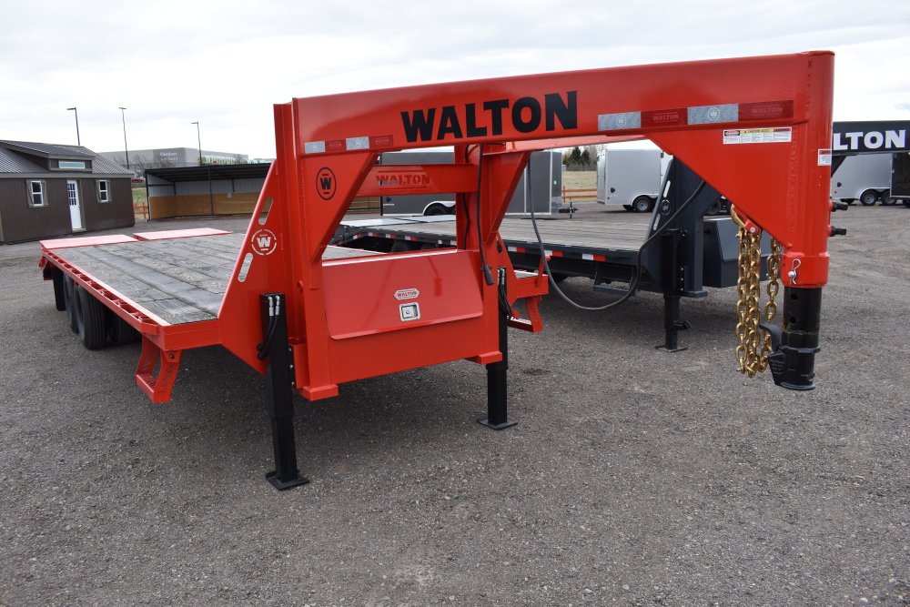 Walton FBX210-26G 20K Gooseneck trailer, 235/80R16 tires, spare tire, mud flaps, tool box, mega ramp