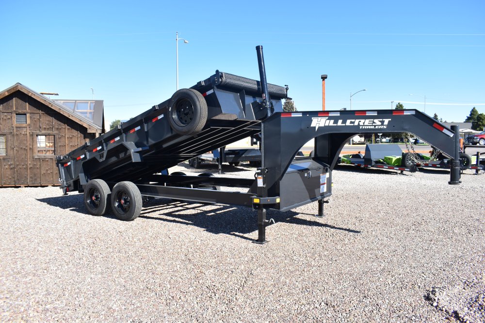 Hillcrest 7X16 16K gooseneck dump trailer, spreader gate, rear stabilizer stands, LED lights