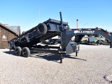 Hillcrest 7X16 16K gooseneck dump trailer, spreader gate, rear stabilizer stands, LED lights