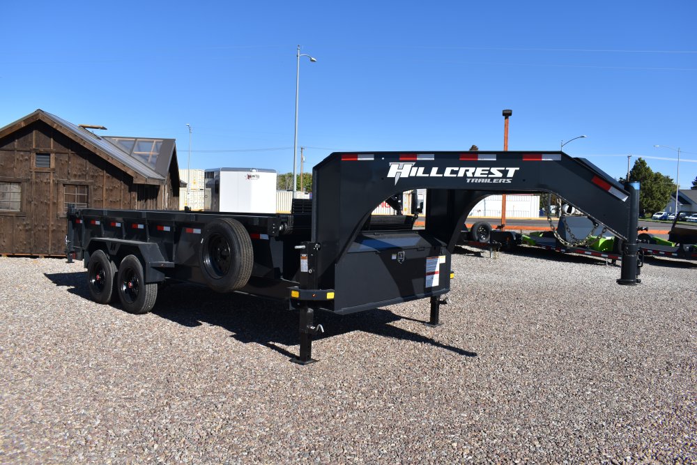 Hillcrest 7X16 16K gooseneck dump trailer, spreader gate, rear stabilizer stands, LED lights