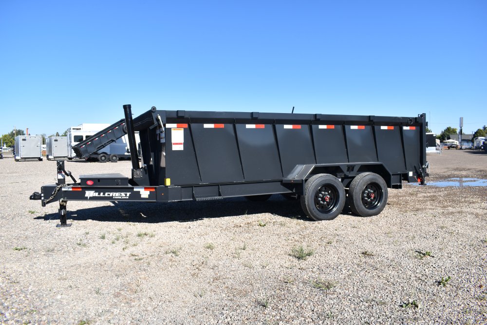Hillcrest 7'X16' 16K bumper pull dump trailer, 40" sides, spreader gate, 18 ply tires, rear stabiliz