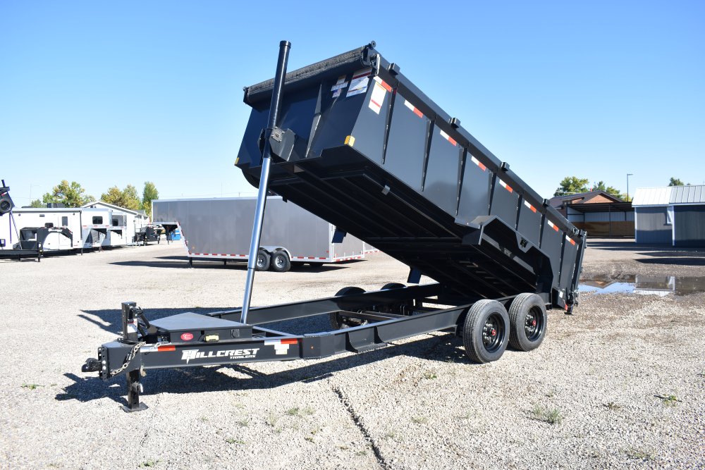 Hillcrest 7'X16' 16K bumper pull dump trailer, 40" sides, spreader gate, 18 ply tires, rear stabiliz