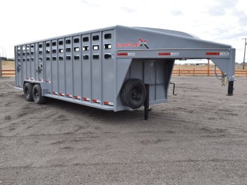 Eagle X 7x24 14K Gooseneck Livestock Trailer w/ 8K Torsion Axles, Rubber Floor & Slider Gate, Shadow