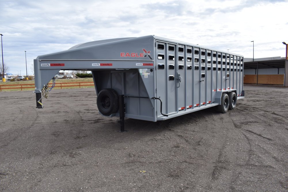 Eagle X 7x24 14K Gooseneck Livestock Trailer w/ 8K Torsion Axles, Rubber Floor & Slider Gate, Shadow