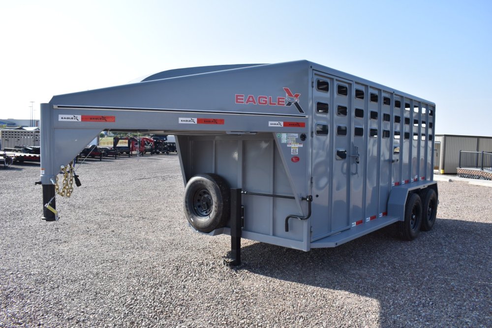 Eagle X 6'8x20 14K Gooseneck Livestock Trailer w/ Rubber Floor, Slider Gate & Sorting Gate, Lava Gre