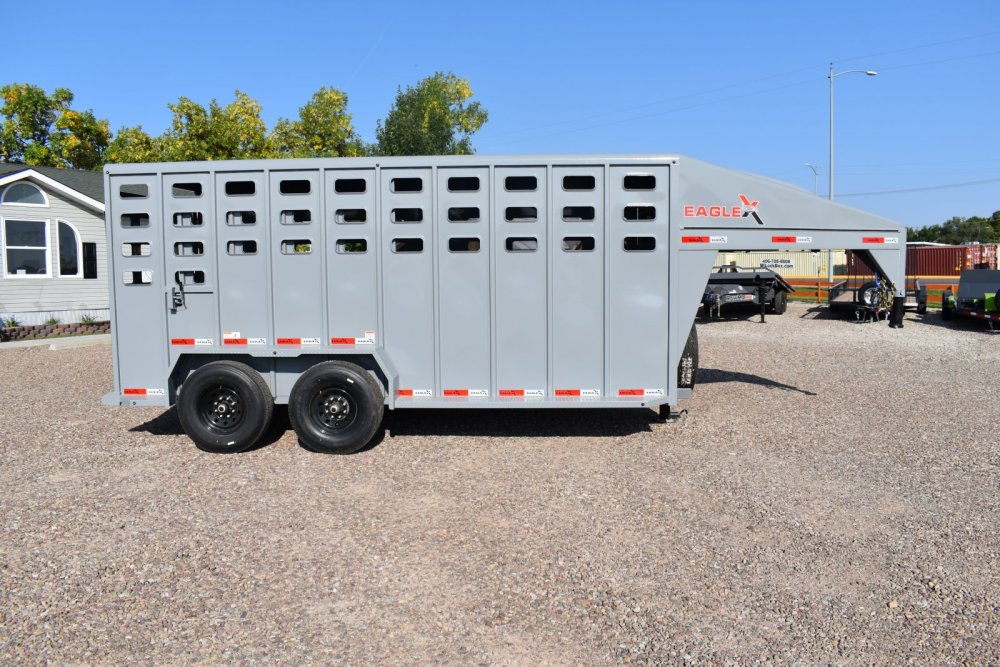 Eagle X 6'8x20 14K Gooseneck Livestock Trailer w/ Rubber Floor, Slider Gate & Sorting Gate, Lava Gre