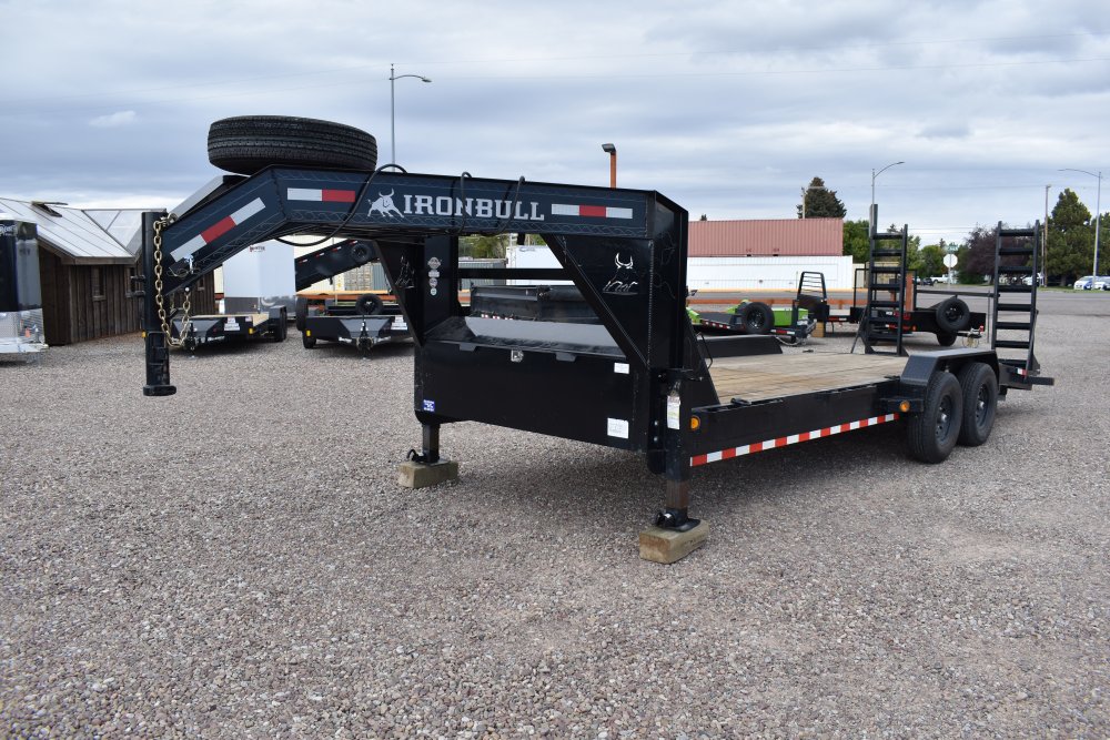 Iron Bull 83x22 14K gooseneck equipment trailer, spare tire, stand up ramps, LED lights