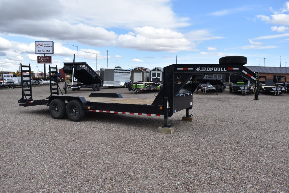 Iron Bull 83x22 14K gooseneck equipment trailer, spare tire, stand up ramps, LED lights