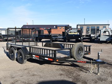 Double A 7X14 -7K Utility Trailer, 4' Ramp gate, side sideload ramps, spare tire & mount