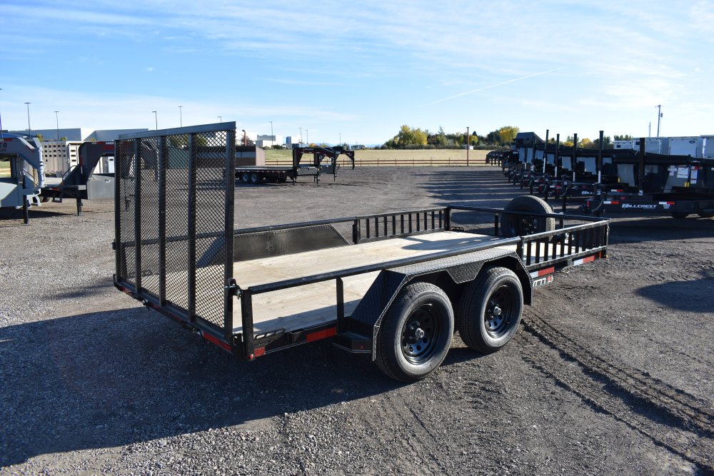 Double A 7X14 -7K Utility Trailer, 4' Ramp gate, side sideload ramps, spare tire & mount