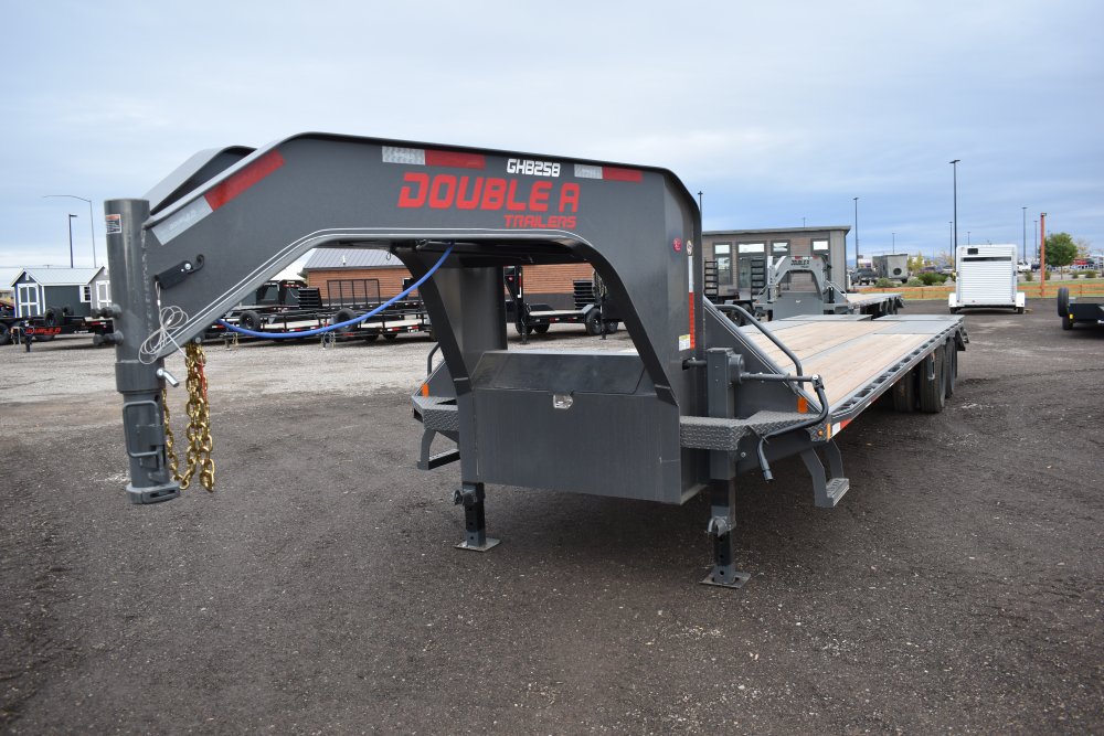 Double A 102"X32' 24K deck over gooseneck trailer, 2 speed manual 12K jacks, LED work lights