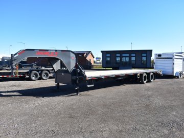 Double A 102"X32' 24K deck over gooseneck trailer, 2 speed manual 12K jacks, LED work lights