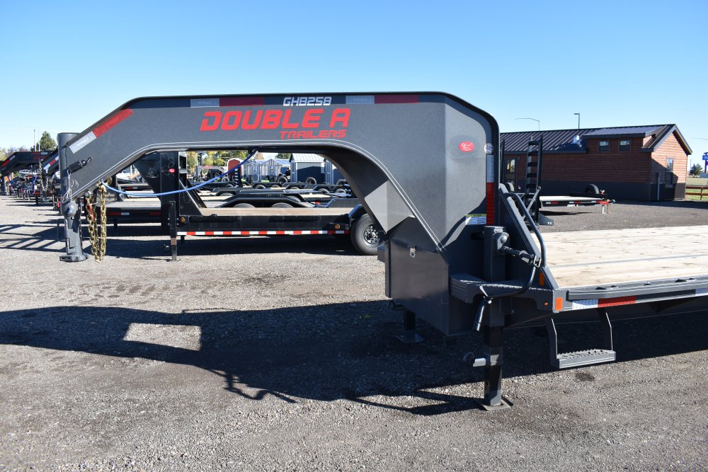 Double A 102"X32' 24K deck over gooseneck trailer, 2 speed manual 12K jacks, LED work lights