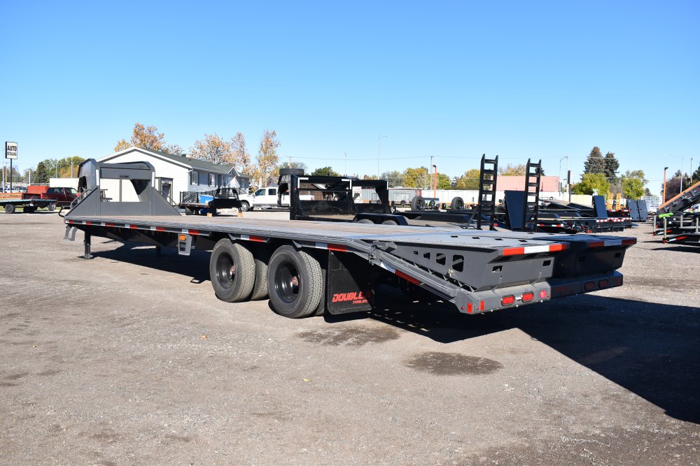 Double A 102"X32' 24K deck over gooseneck trailer, 2 speed manual 12K jacks, LED work lights
