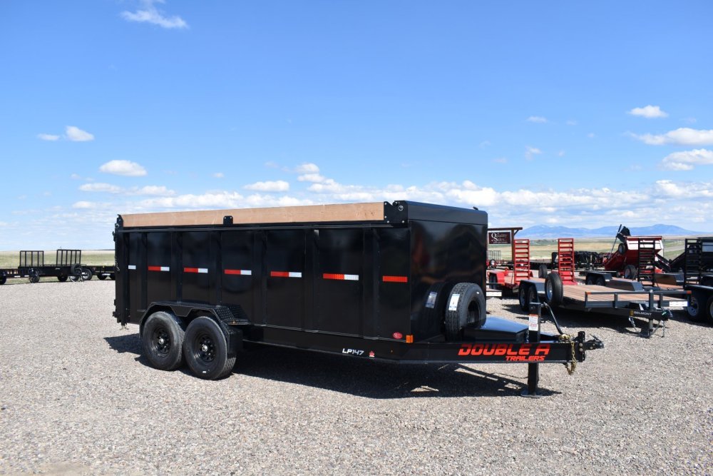 Double A 83"X16' 14K low pro dump trailer, 3-way spreader gate, tarp kit,