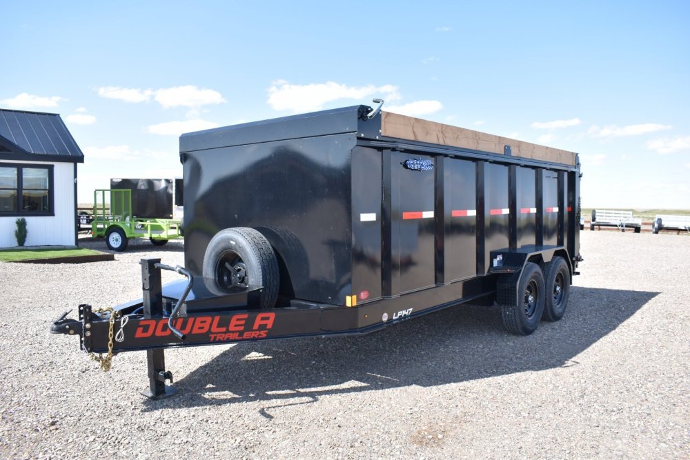 Double A 83"X16' 14K low pro dump trailer, 3-way spreader gate, tarp kit,