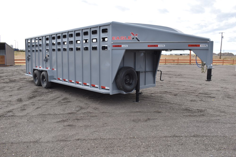 Eagle X - 7'X24' 14K Gooseneck livestock trailer, Steel punched hole sides