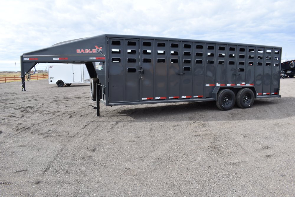 Eagle X - 7'X24' 14K Gooseneck livestock trailer, Steel punched hole sides