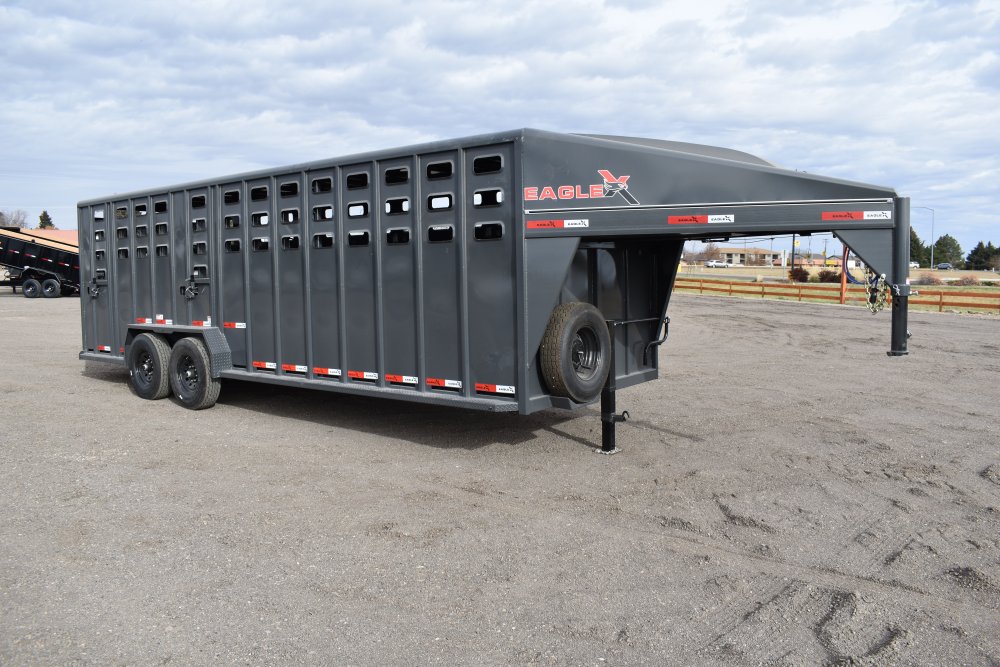Eagle X - 7'X24' 14K Gooseneck livestock trailer, Steel punched hole sides