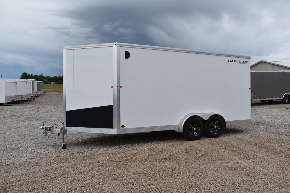 Bear Track 7.5X16' 7K aluminum cargo trailer, spring assist rear ramp, RV style side entry door
