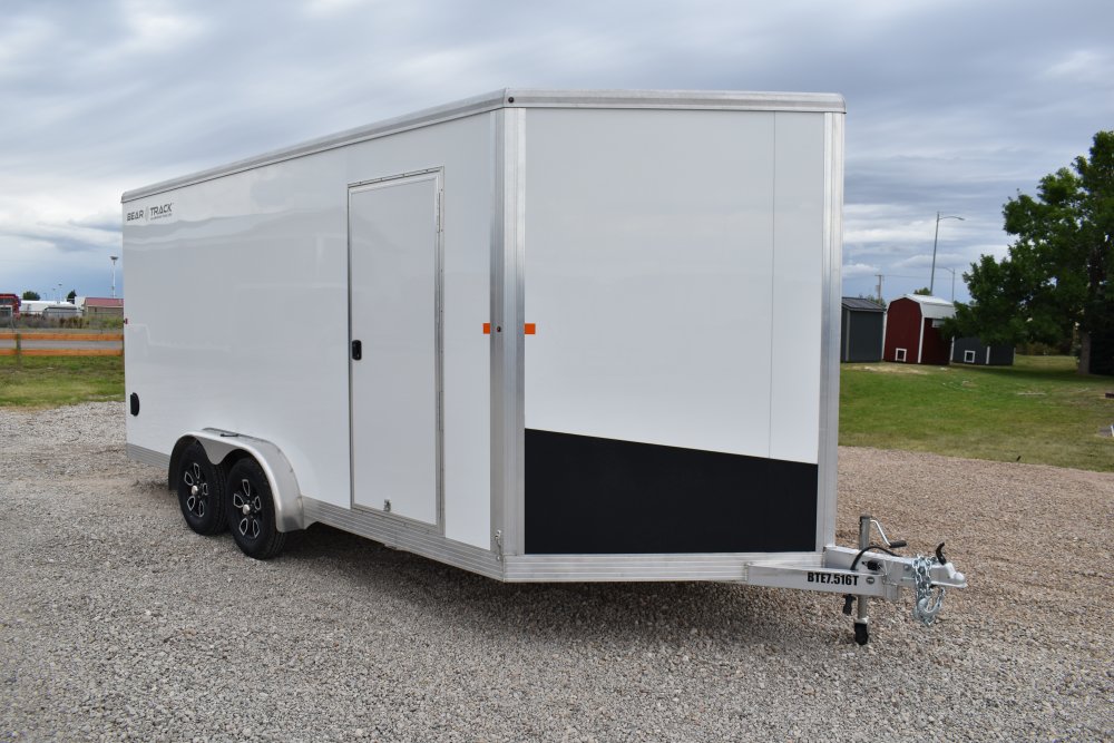 Bear Track 7.5X16' 7K aluminum cargo trailer, spring assist rear ramp, RV style side entry door