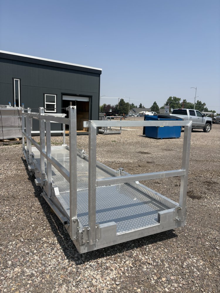 Walk Plank, 16' Aluminum Bi-fold Scaffolding, With Railing & Tool Tray, For Forklift or Telehandler
