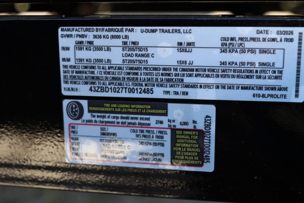 2026 6X10 U-Dump Dump Trailer
