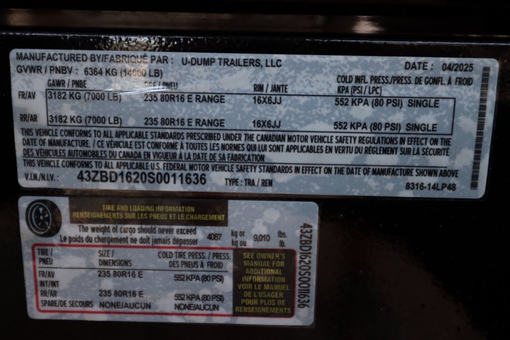 2025 7X16 U-DUMP Dump Trailer