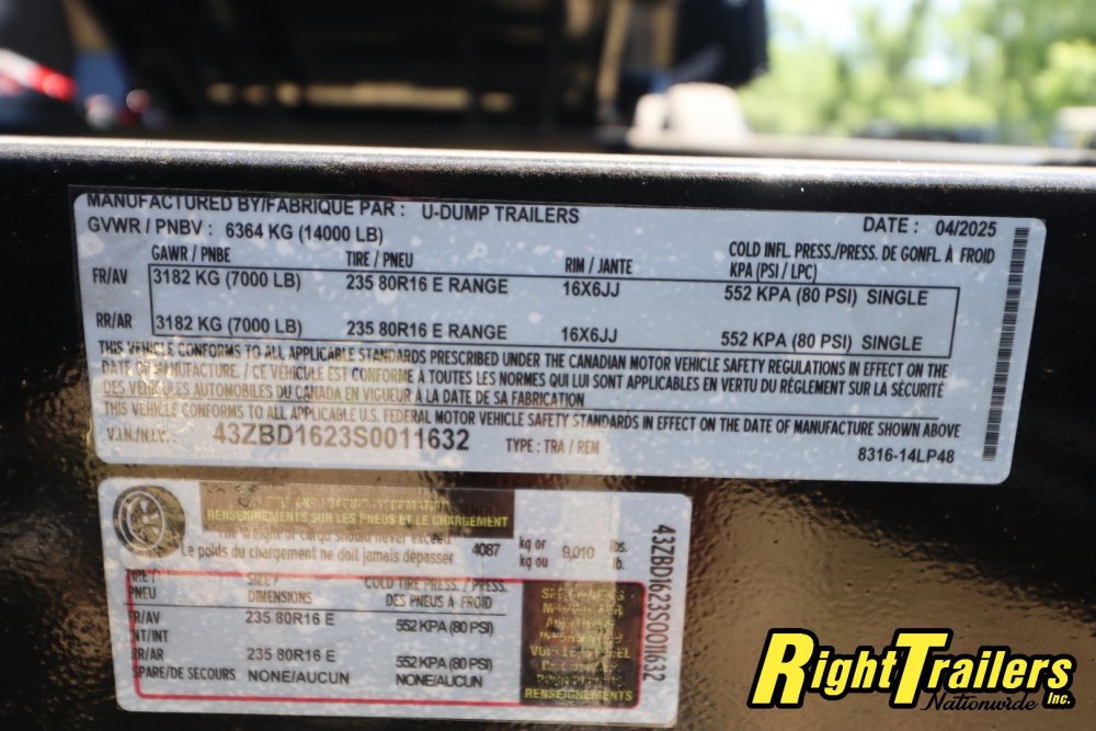 2025 7X16 U-DUMP Dump Trailer