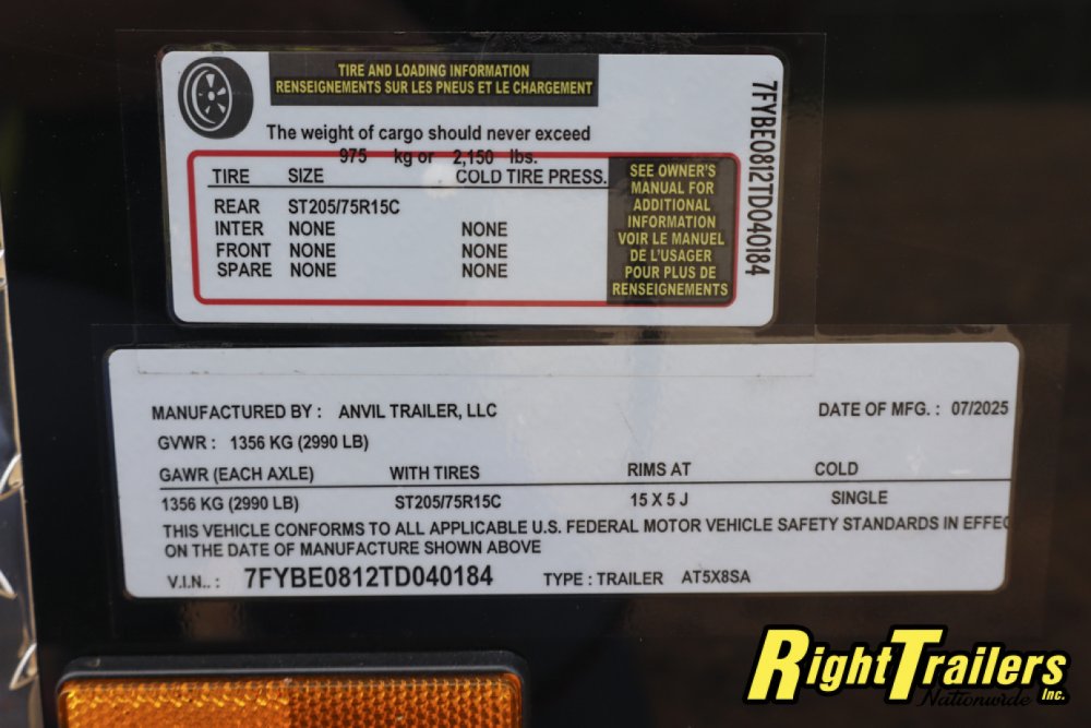 2026 5X8 Anvil Cargo Trailer