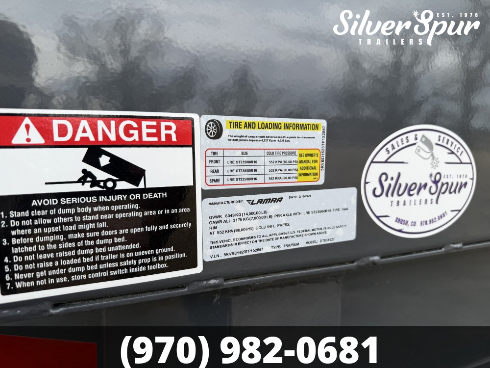 2026 Lamar 83" X 16' DT - 14K TELESCOPIC DUMP