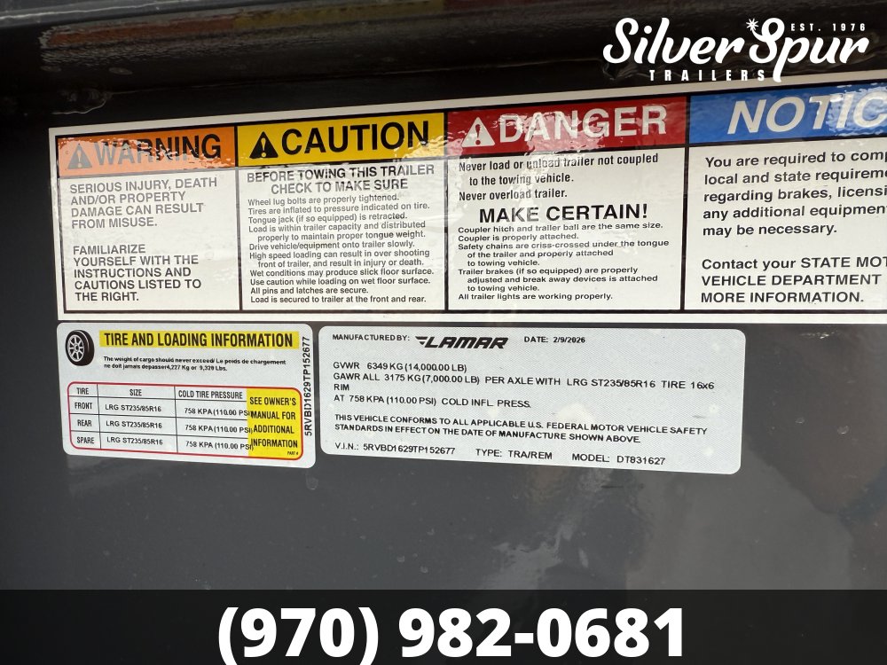 2026 Lamar 83" X 16' DT - 14K TELESCOPIC GOOSENECK DUMP