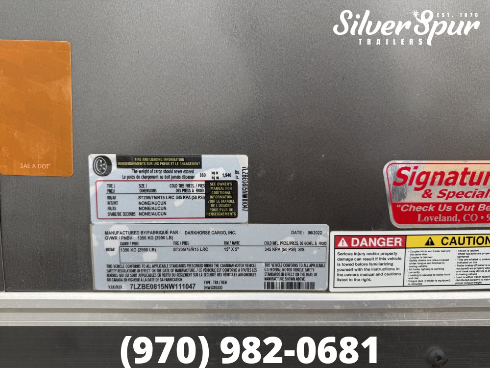 2022 Darkhorse Cargo 5x8 Enclosed Cargo Trailer 2500 Series