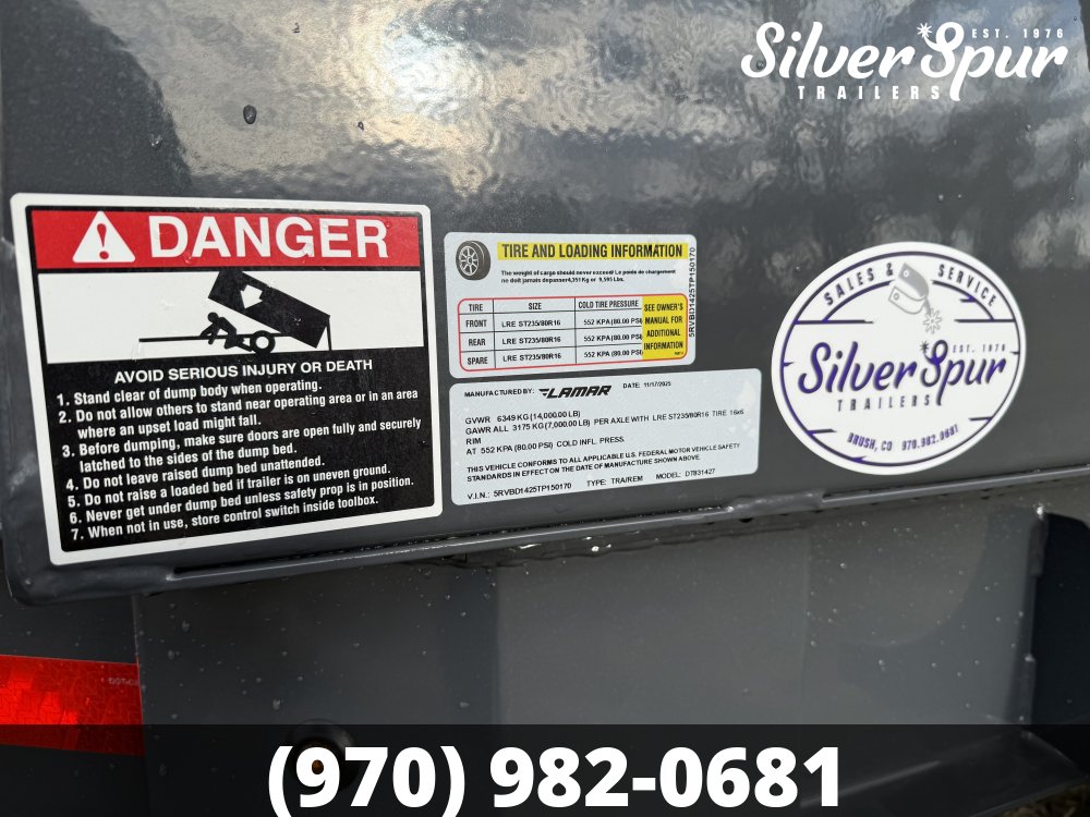 2026 Lamar 83" X 14' DT - 14K Telescopic Dump